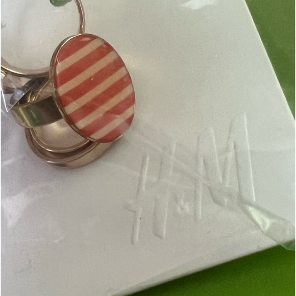 M Ring set stripes & gold modernist stacking bands statement nautical preppy - Picture 9 of 9